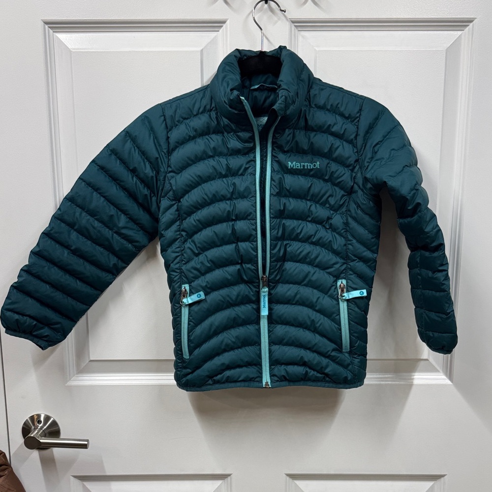 Marmot Kids Puffer 700 fill Jacket - Teal and Light Blue